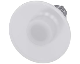 Siemens rund paddetryk lys med stor hvid aktuator i metal med højglansfinish, 22mm diameter.