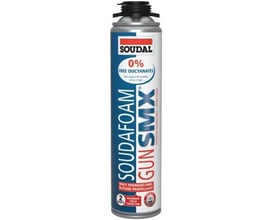 Frontvisning af Soudal Soudafoam SMX 500ml pistol skumfuge dåse med klar tekst og blå/hvid/rød grafik.