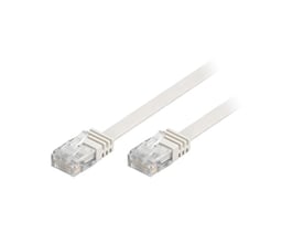 Deltaco Cat6 fladt patchkabel på 15 meter i hvid, med guldplaterede RJ45-stik og halogenfri LSZH-kappe.