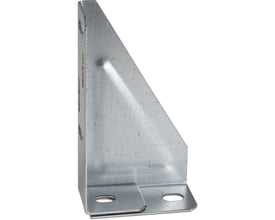 Performa konsol til gitterbakke i elforzinket stål, 100 mm bredde, viser monteringshuller på den lodrette flade.