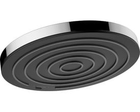 Hansgrohe Pulsify S hovedbruser 260 i krom viser et rundt design med koncentriske cirkler på undersiden og kromkant.