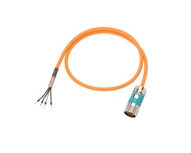 Siemens 4X4.0 C UL/CSA Desina motion-connect 500 power kabel med orange kappe og krom-finish stik med blå detaljer.