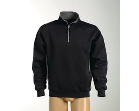 Kansas sweatshirt i sort med lynlås og kontrastfarve i kraven og på siden, str. 2XL.