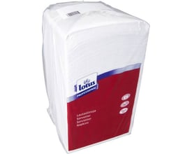 Pakke med 500 stk. hvide Lotus Professional 1-lags servietter, hver serviet måler 24x24 cm.
