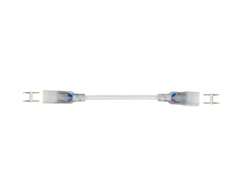 Ranceo I-forlænger til LED-strips, firkantet stik, viser det hvide kabel med klare stik og gulddub. Perfekt til reparation eller hjørnesamling.