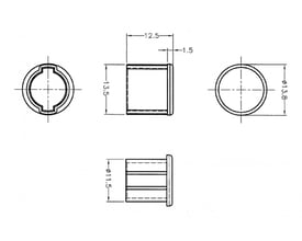 Tekniske tegninger af DeLock BNC hun støvdæksel med dimensioner og forskellige visninger.