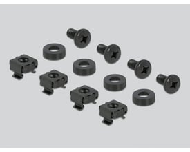 DeLock 19" netværksskab tilbehør: 4 skruer og 4 burmøtrikker til montering af udstyr i sort metal.