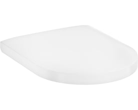 Fremhævet produktbillede af Hansgrohe EluPura S toiletsæde med låg, hvidt, med en blank urea overflade.