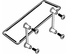Illustration af Fibox sammenbygningssæt mk10439-ms, der viser monteringsdetaljer på en kassebund med flanger og skruer.