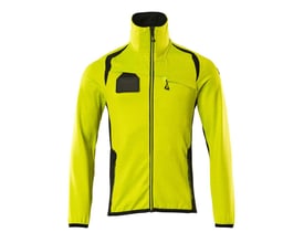 Mascot fleecetrøje i hi-vis gul og sort med kropsnær pasform, lynlåslukning og tydelige reflekser for øget synlighed.
