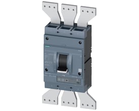 Siemens 3VA2 maksimalafbryder med 3 poler, 1250A, 55kA og en sort drejekontakt til ON/OFF funktion.
