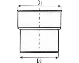 Teknisk tegning af ACO 110 mm overgang med dimensionerne D1 og D2 markeret for præcis pasform.