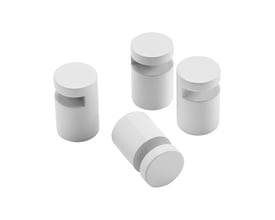 Sæt á 4 hvide Pressalit Choice spejlbeslag med 19mm diameter og 30mm dybde, ideelle til spejle op til 5mm.