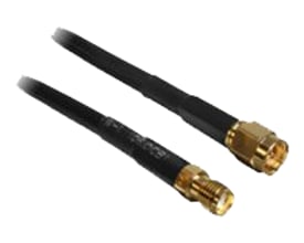 DeLock antennekabel på 5 meter med SMA han til SMA hun stik, sort kabel med lavt tab og guldbelagte konnektorer.