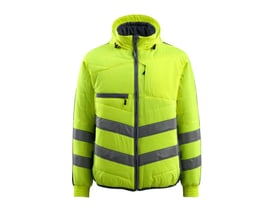 Mascot Dartford Hi-Vis quiltet jakke i gul og marineblå med reflekser, størrelse 3XL. Jakken er åndbar, vindtæt og vandafvisende.