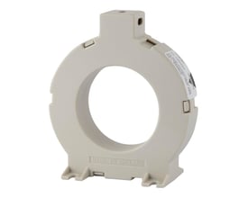 Carlo Gavazzi jordfejlstransformator til DEA/DEB med Ø50 mm diameter, vist forfra med ringformet hus og monteringsfødder.