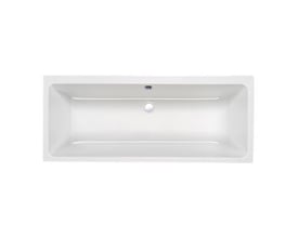 Oversigt over Strømberg Quantum rektangulært badekar 1800 x 800 mm i hvid med synlig bundafløb.
