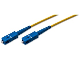 Fiberoptisk patchkabel med gul LSZH-kappe, 3m længde, og blå SC/UPC konnektorer i begge ender.