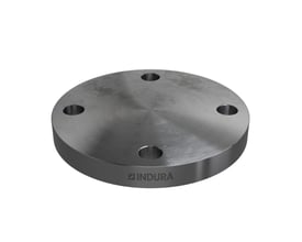 Indura blindflange 2.1/2" med Indura logo og 4 monteringshuller, fremstillet i metal.