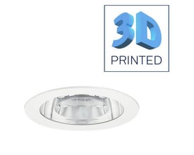 Hvid Philips GreenSpace Downlight DN461B indbygningsspot med 1100 lm og 3000 K, Ø150 mm, vist med et 3D PRINTED logo øverst til højre.