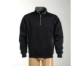 Kansas sort sweatshirt med lynlås i størrelse 3XL, vist på en mannequin. Sweatshirten har kontrastfarve i kraven og siderne.