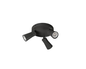 Tættere vinkel af SLV PURI CW loftlampen i sort, der viser detaljer på de justerbare spots og GU10 fatningen.