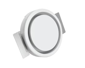 Universal Rondo luftdiffuser i hvidt gipsmateriale med en 160mm huldiameter og integrerede monteringsflapper.