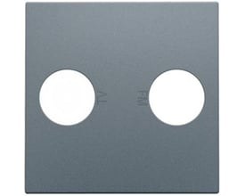 Niko afdækning til TV/FM antenneudtag i steel grey med mærkning af TV og FM.