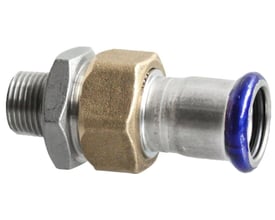 Unico rustfri union med messingomløber og udvendigt gevind på 1 1/2" samt pressmuffe til 42mm rør.
