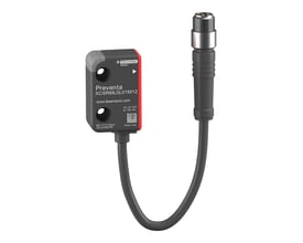 Telemecanique Sensors Preventa XCS RFID-sikkerhedskontakt XCSRML0L01M12 med mørkt hus, rød kant og kabel med M12-stik.