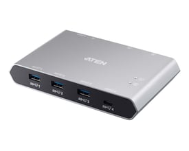 ATEN US3342-AT USB-C Gen2-switch til deling af periferiudstyr, set skråt forfra med fire USB-porte.