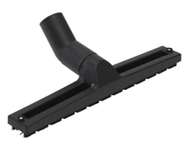 Sorte plast gulvmundstykke med en 38mm diameter, 370mm længde og integreret børste til effektiv rengøring.