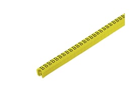 Gult kabelkodningssystem fra Weidmüller med gentagne sorte B'er, til ledere med diameter på 4-10 mm.
