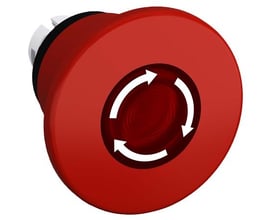 ABB Ndstop 60mm frigiv TR.MPMT4-11R drejeomskifter med rød front og hvide pile, der indikerer rotationsretning.