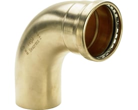 Viega Seapress 90 graders presbøjning til 76,1 mm rør fremstillet af CuNi10Fe1,6Mn legering.