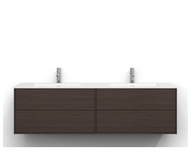 Svedbergs Epos underskab i brun ask, 159x45 cm, set forfra med fire skuffefronter og hvid dobbeltvask.