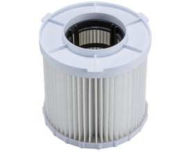 Makita HEPA filter til DVC750 støvsuger, set fra toppen, viser den runde åbning med sorte plastikdetaljer og filtermaterialet.