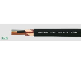 HELUKABEL installationskabel NYCWY 0,6/1kV 4x16mm², skærmet PVC med sort kappe og kobberledere.