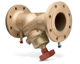 IMI STAF-R DN 125 strengreguleringsventil i rødgods med flange tilslutninger og målenipler, ideel til varme- og køleanlæg.