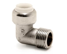 VSH Tectite vinkelnipel i krom med 15 mm diameter og ½" gevind, klar til installation.