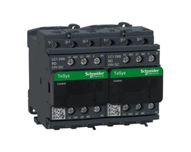 Schneider Electric TeSys D reverserende kontaktor, 9A, 24VDC med 3 poler og 2NO+2NC hjælpekontakter.