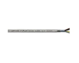 Lapp Olflex Classic 100 CY kabel med 3 ledere á 1,5 mm², 300/500V, vist med skærm og de farvede ledere.
