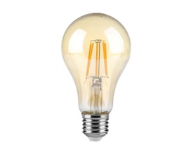V-TAC LED kultrådspære med E27 fatning og amber dækning, isoleret på hvid baggrund.