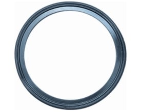 Hekaplast tætningsring til 50 mm korrugerede kabelrør i sort gummi med rillet overflade.