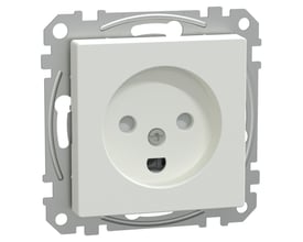 Merten SysM stikkontakt med dansk jord, 16A i polarhvid, med skrueløse terminaler og indbygget pillesikring.