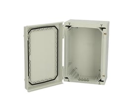 Fibox NEO ABS kapsling 320 x 220 x 150 mm, åben med synlig pakning og monteringsdetaljer indeni.