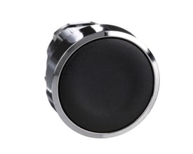 Schneider Electric Harmony Style 4 plan trykknap i sort med krom kant og 22mm monteringsdiameter, isoleret på hvid baggrund.