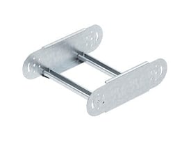 Vinkelfoto af OBO Bettermann ledbøjning til kabelstige, viser dens 200mm brede og 110mm høje varmgalvaniserede stålkonstruktion.
