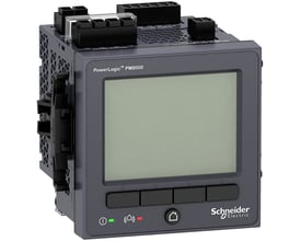 Schneider Electric PowerLogic PM8210 multimeter med display til tavlefront i mørkegrå plast, vist med knapper og logo foran.