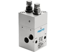 Festo justerbar pulse oscillator VLG-4-1/4 med pneumatiske tilslutninger og kontrolknapper, vist på en hvid baggrund.